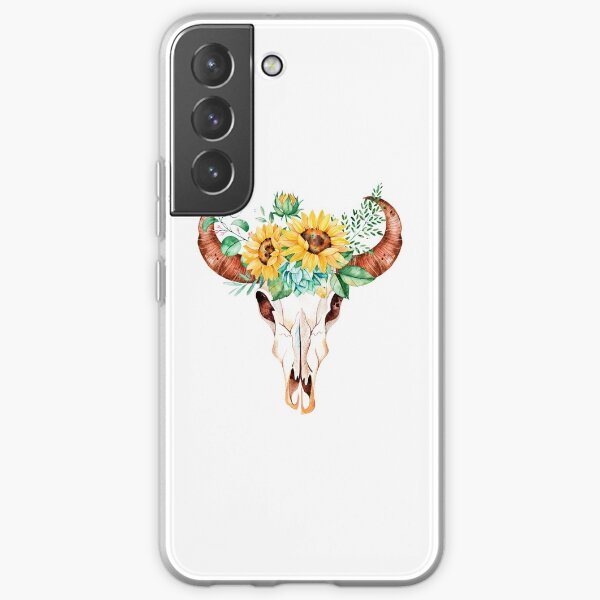 Samsung Galaxy Phone Case Personalized Monogram Floral Bull Skull over Reclaimed Wood Background 