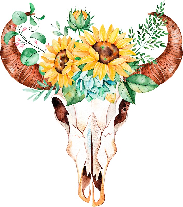 Download "Sunflower bouquet, bull skull, sunflower skull, sunflowers, watercolor, painted sunflowers ...