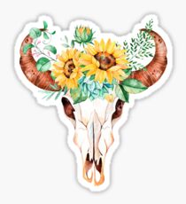Sunflower bouquet, bull skull, sunflower skull, sunflowers, watercolor, painted sunflowers Sticker