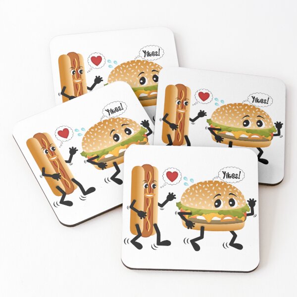 Item preview, Girl Hot Dog Emoji Running After Boy Cheeseburger Emoji // Humorous Food Sticker designed and sold by Elsy's Art.