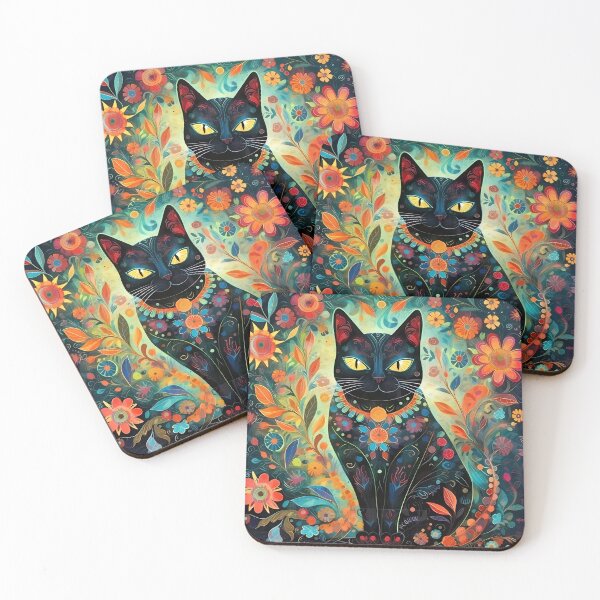 Item preview,  Black cat decorated with flowers designed and sold by VeronicArt85.