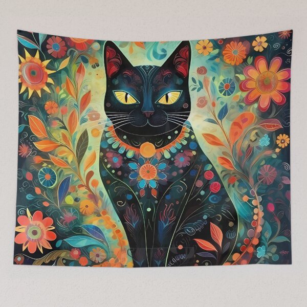 Item preview,  Black cat decorated with flowers designed and sold by VeronicArt85.