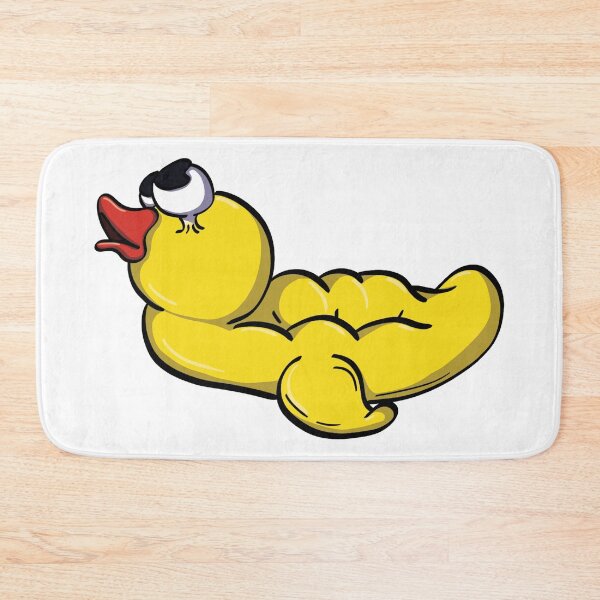 Item preview, squished yellow rubber bath duck illustration White designed and sold by monqey.