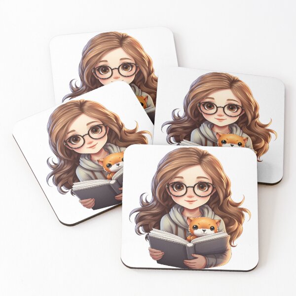 Item preview, Cute girl with a book and a cat. designed and sold by art-shop-by-Kat.