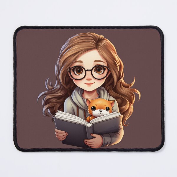 Item preview, Cute girl with a book and a cat. designed and sold by art-shop-by-Kat.