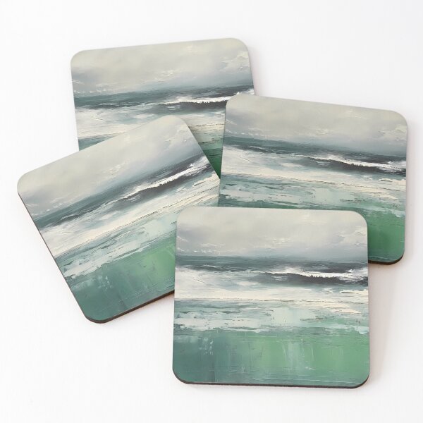 Item preview, Beach Abstract Painting Teal Green Grey Art designed and sold by ColorFlowArt.