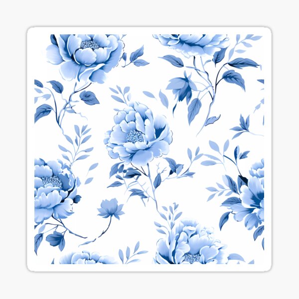 Item preview, Blue Cottagecore Floral Peony Toile de Jouy Pattern designed and sold by TeaticketRoyal.