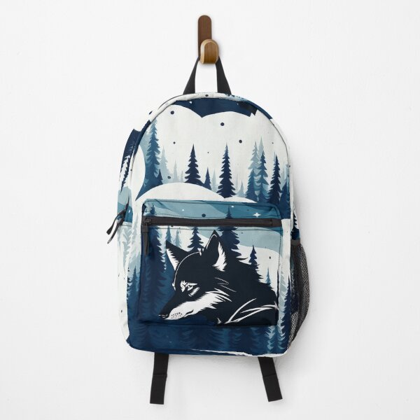 Item preview, A painted acrylic abstract design. A wolf in a snowy winter forest in the mountains - blue, green, cyan, teal, pale, white. designed and sold by ArtfulOctopus.