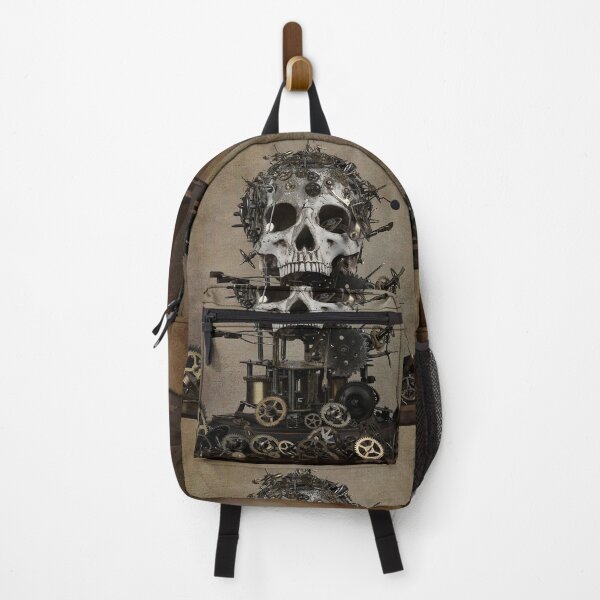 Item preview, Steampunk skull on wooden table with clock gears designed and sold by Cinzia Murgia.