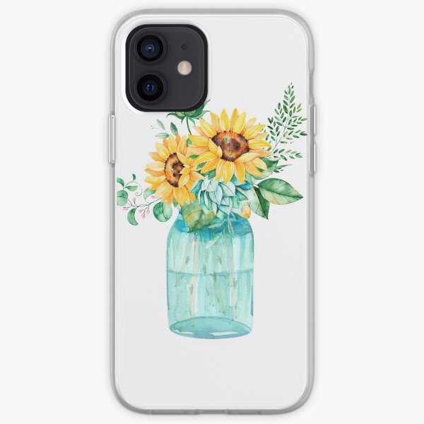 Sunflowers, Mason jar, sunflower bouquet, watercolor, watercolor sunflowers iPhone Soft Case