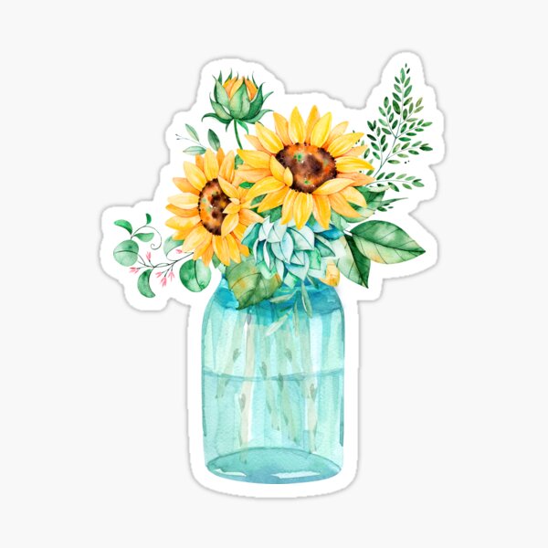 Sunflowers, Mason jar, sunflower bouquet, watercolor, watercolor sunflowers Sticker