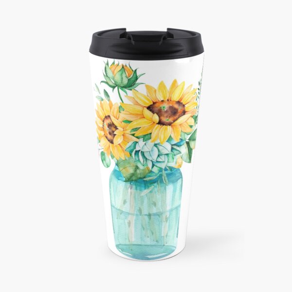 Sunflowers, Mason jar, sunflower bouquet, watercolor, watercolor sunflowers Travel Mug
