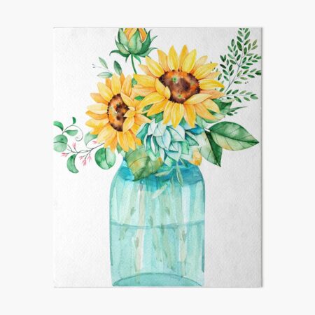 Sunflowers, Mason jar, sunflower bouquet, watercolor, watercolor sunflowers Art Board Print
