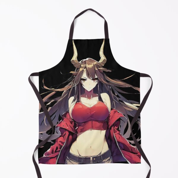 Item preview, Anime beautiful demon girl with horns in red sports bra and coat designed and sold by TomFrontierArt.