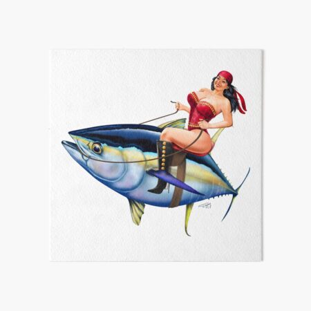 Pinup Girl Fishing Art Board Prints for Sale