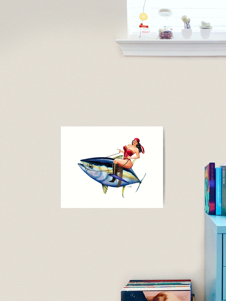 Fishing Pinup Gypsy Girl Riding a Yellowfin Tuna Art Print for Sale by  Mary Tracy