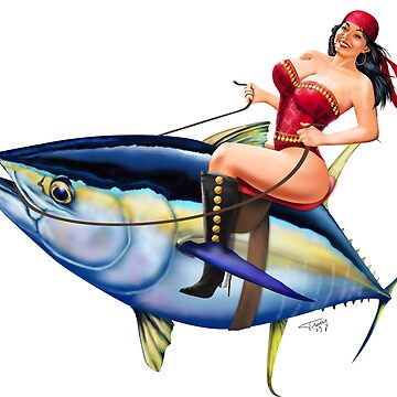 Fishing Pinup Gypsy Girl Riding a Yellowfin Tuna Art Print for Sale by  Mary Tracy