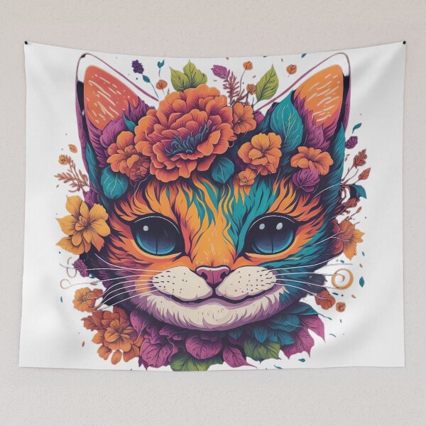 Item preview, Psychedelic Inspired Floral Cat - Colorful and Vibrant Feline Delight designed and sold by SleepySoulArt.