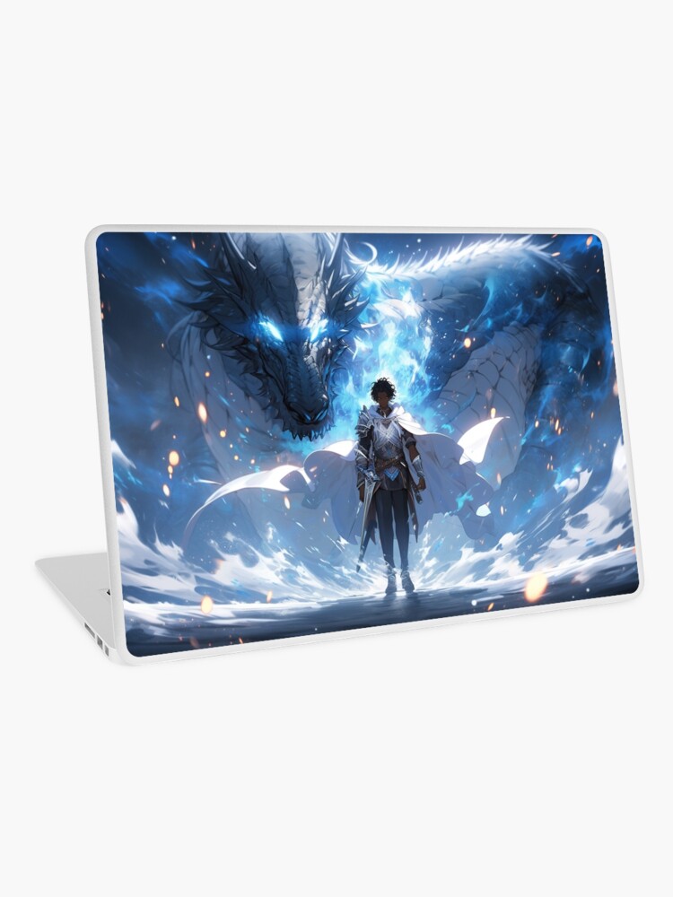 Thumbnail 1 of 2, Laptop Skin, Azure Guardian: The Noble Warrior and the Blue Dragon designed and sold by CasualCommander.