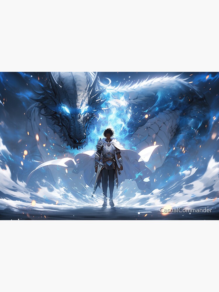 Thumbnail 2 of 2, Art Board Print, Azure Guardian: The Noble Warrior and the Blue Dragon designed and sold by CasualCommander.