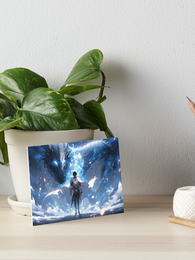 Thumbnail 1 of 2, Art Board Print, Azure Guardian: The Noble Warrior and the Blue Dragon designed and sold by CasualCommander.