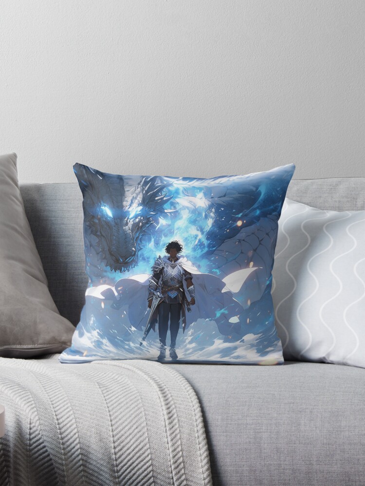 Thumbnail 1 of 4, Pillow, Azure Guardian: The Noble Warrior and the Blue Dragon designed and sold by CasualCommander.