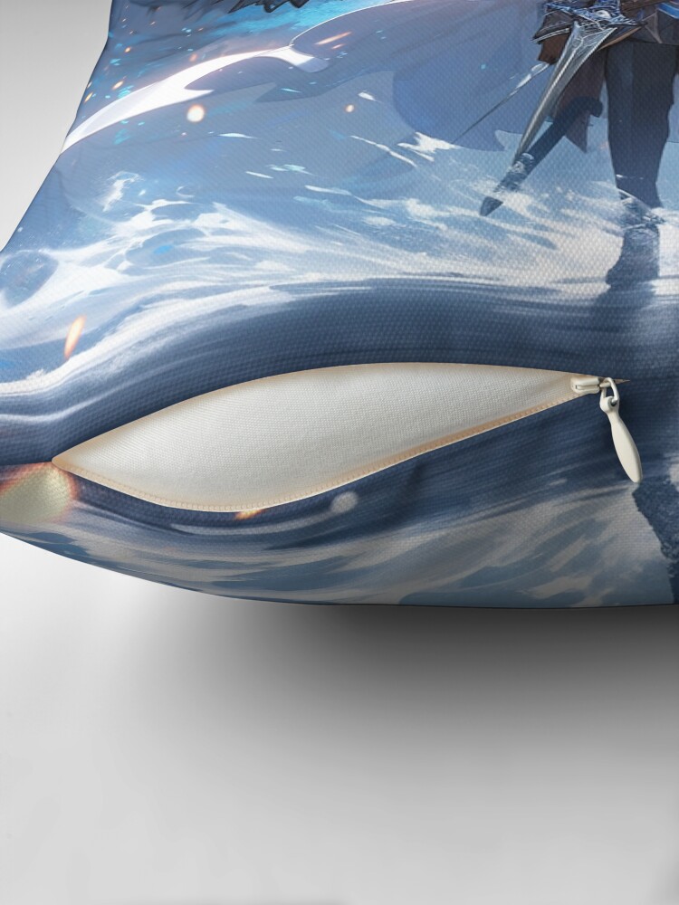 Thumbnail 2 of 4, Pillow, Azure Guardian: The Noble Warrior and the Blue Dragon designed and sold by CasualCommander.