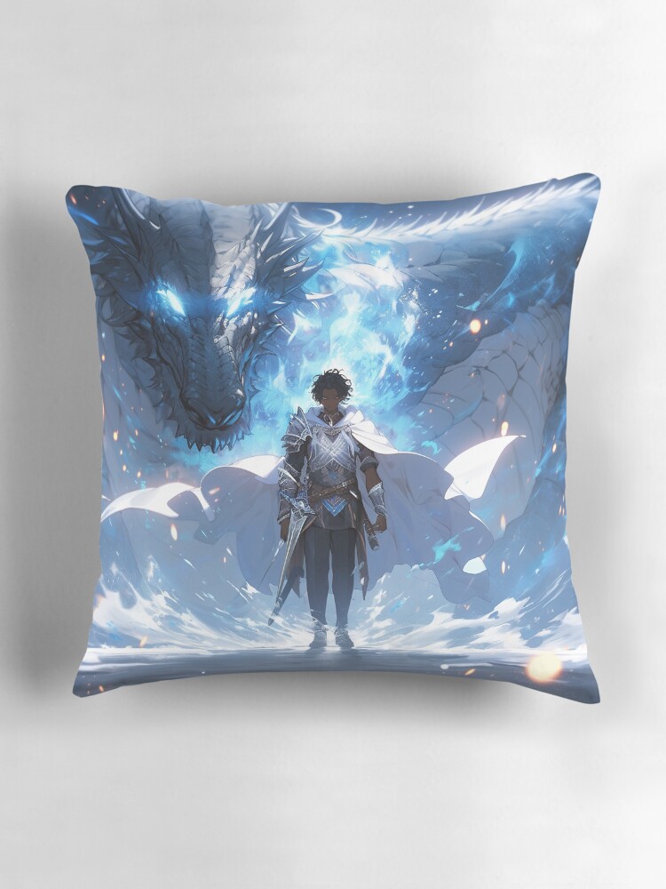 Thumbnail 3 of 4, Pillow, Azure Guardian: The Noble Warrior and the Blue Dragon designed and sold by CasualCommander.