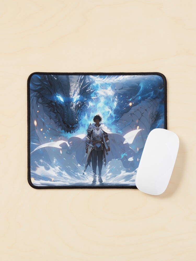Thumbnail 1 of 5, Mouse Pad, Azure Guardian: The Noble Warrior and the Blue Dragon designed and sold by CasualCommander.