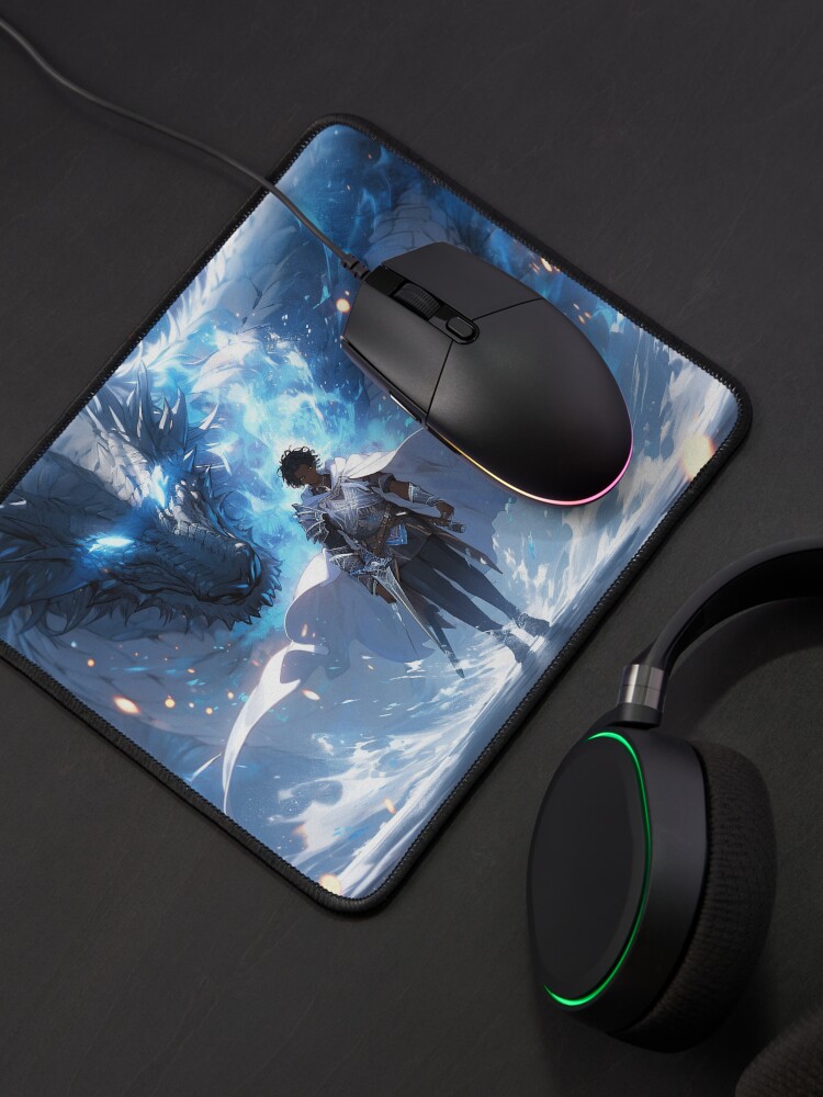 Thumbnail 4 of 5, Mouse Pad, Azure Guardian: The Noble Warrior and the Blue Dragon designed and sold by CasualCommander.