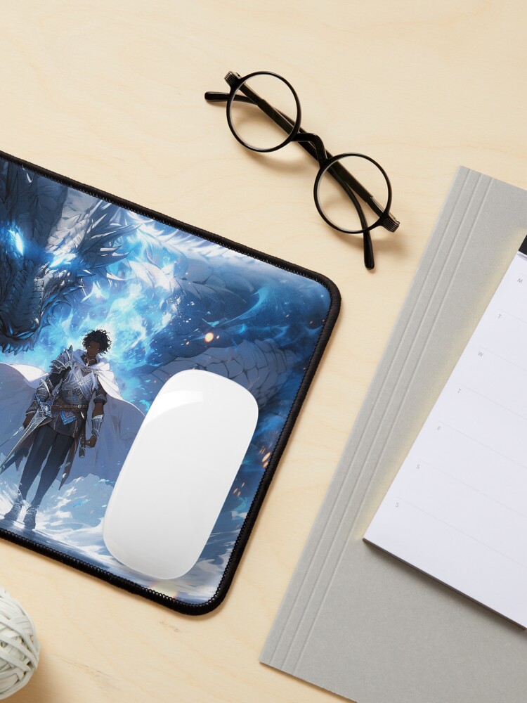 Thumbnail 3 of 5, Mouse Pad, Azure Guardian: The Noble Warrior and the Blue Dragon designed and sold by CasualCommander.