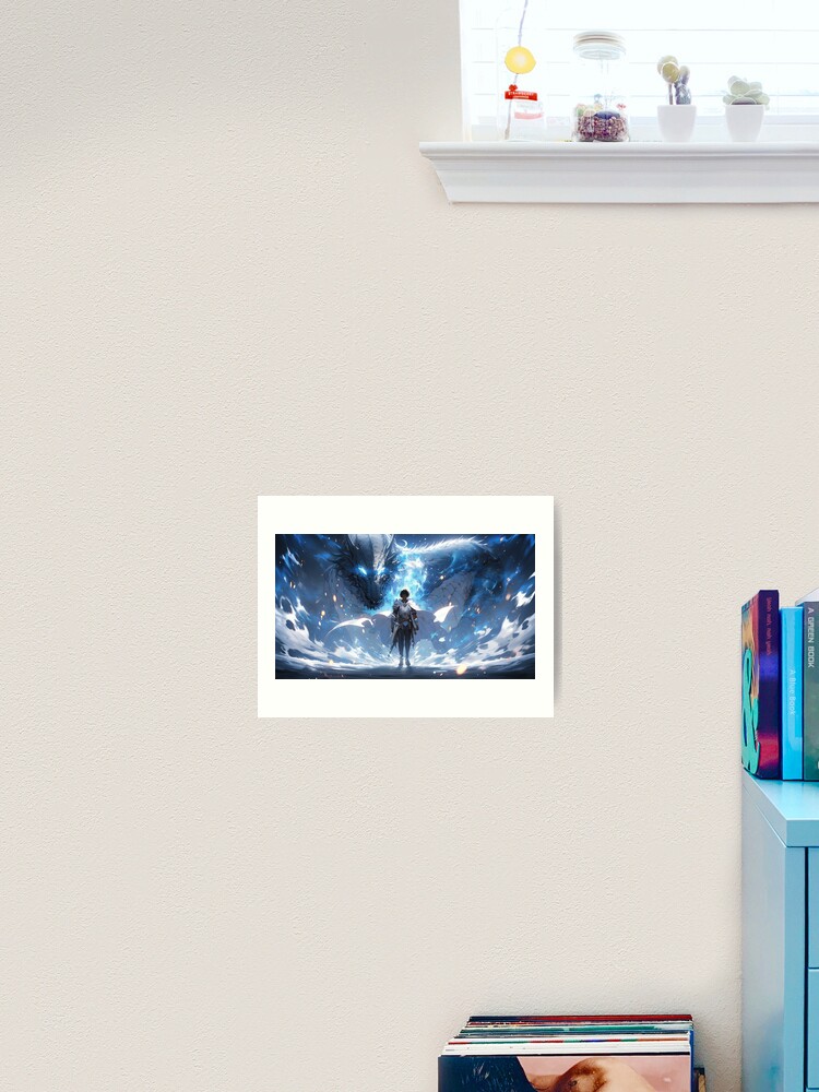 Thumbnail 1 of 3, Art Print, Azure Guardian: The Noble Warrior and the Blue Dragon designed and sold by CasualCommander.