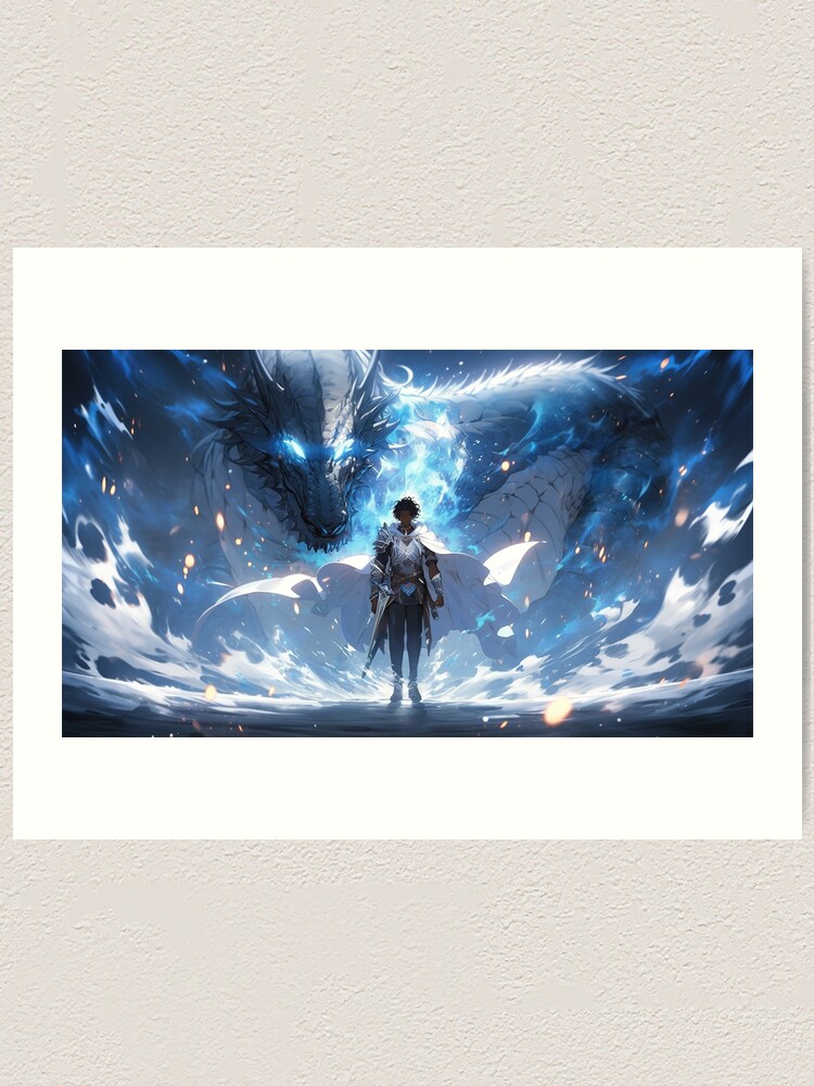 Thumbnail 2 of 3, Art Print, Azure Guardian: The Noble Warrior and the Blue Dragon designed and sold by CasualCommander.