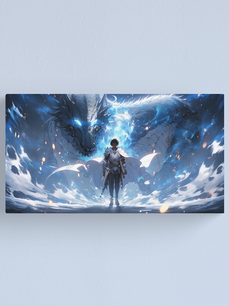 Thumbnail 2 of 3, Canvas Print, Azure Guardian: The Noble Warrior and the Blue Dragon designed and sold by CasualCommander.