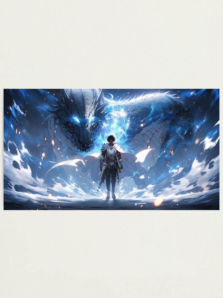 Thumbnail 2 of 3, Photographic Print, Azure Guardian: The Noble Warrior and the Blue Dragon designed and sold by CasualCommander.