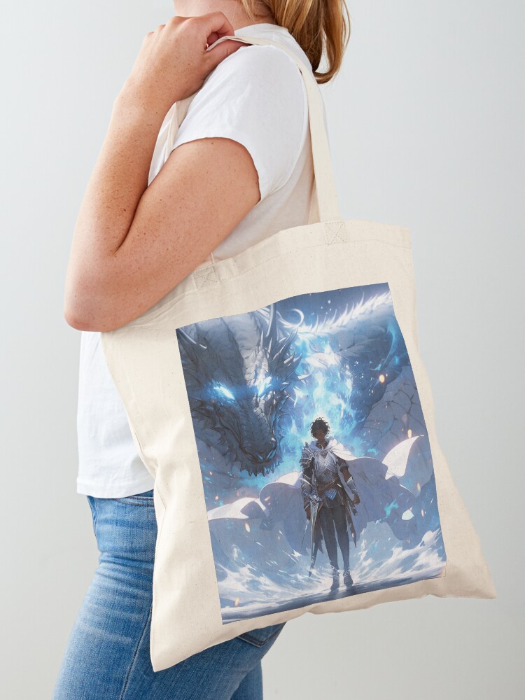 Thumbnail 1 of 5, Tote Bag, Azure Guardian: The Noble Warrior and the Blue Dragon designed and sold by CasualCommander.