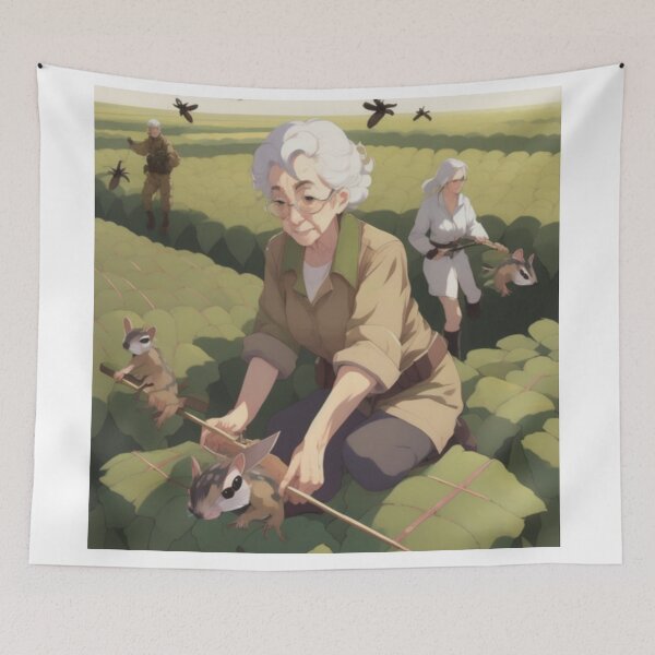 Item preview, An elderly woman taking care of an army of flying squirrels while shooting crops from helicopters on warm sunny days designed and sold by ac-virtualshop.