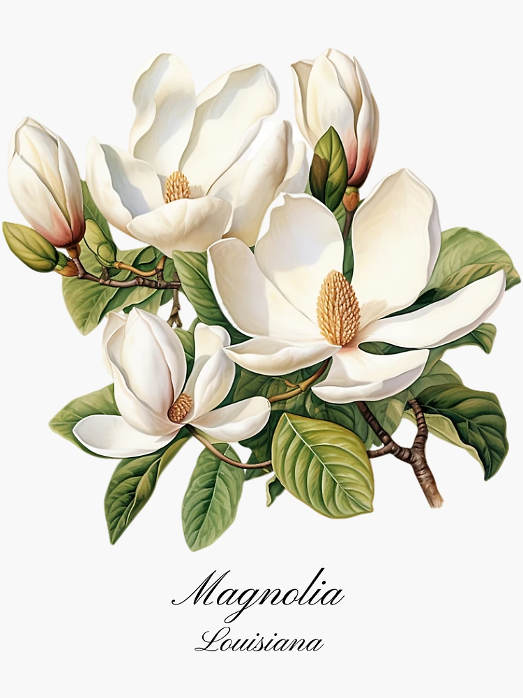 Magnolia Louisiana State Flower Illustration Sticker for Sale by