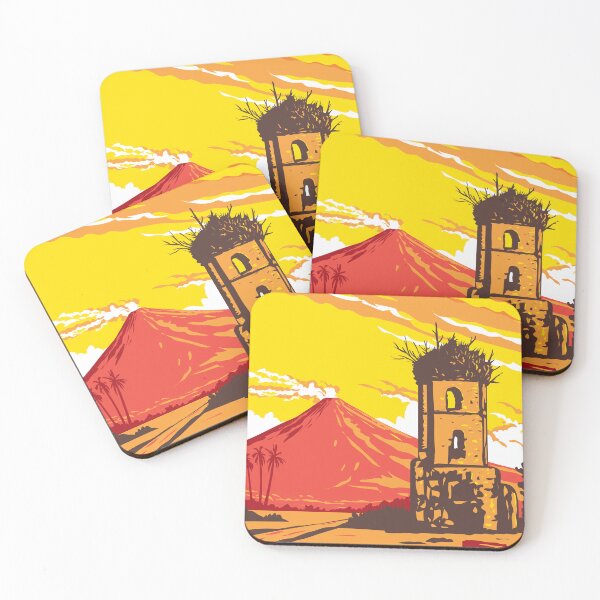 Item preview, Mayon Volcano and Cagsawa Ruins Bell Tower Albay Philippines WPA Art Deco Poster  designed and sold by retrovectors.
