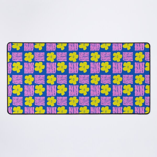 Item preview, Magenta and Chartreuse on Bright Blue Geometric Floral Blockprint designed and sold by springstdesign.