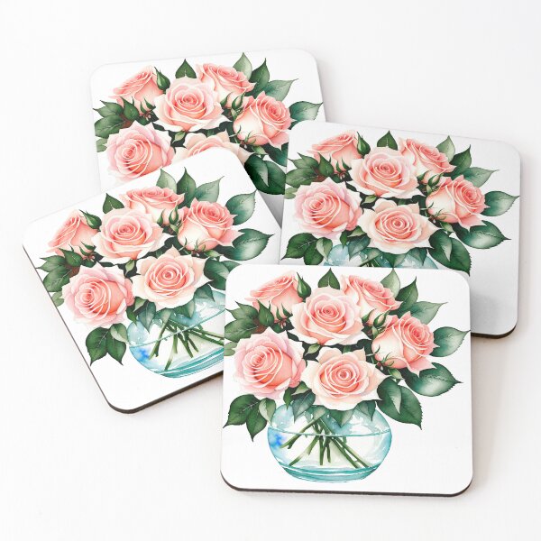 Item preview, Watercolor painting of roses in glass vase designed and sold by Harmonysens.