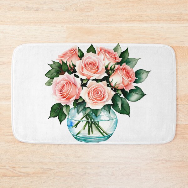 Item preview, Watercolor painting of roses in glass vase designed and sold by Harmonysens.