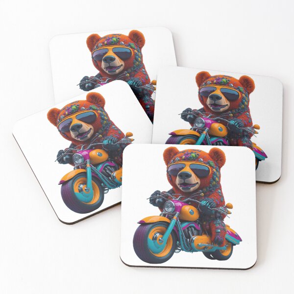 Item preview, A cartoon bear rides a motorcycle designed and sold by Mo-rx.