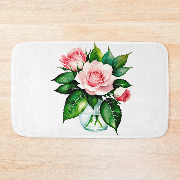 Item preview, Watercolor painting of roses in glass vase designed and sold by Harmonysens.