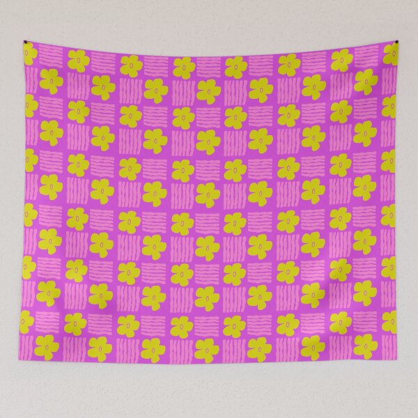 Item preview, Chartreuse and Pink on Magenta Geometric Floral Blockprint designed and sold by springstdesign.