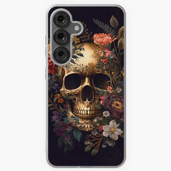 Item preview, Golden Skull with Flowers designed and sold by Heather Maree Design Studio.