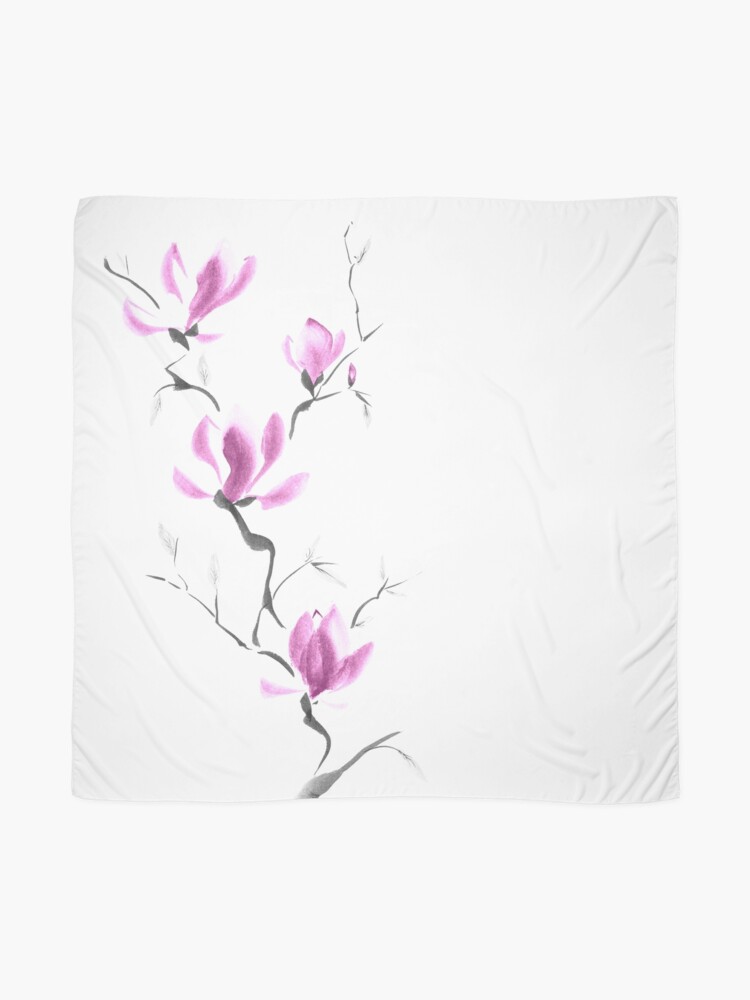 Pañuelo «Rama de flores de magnolia púrpura floreciente Pintura de Zen  Sumi-e japonesa sobre arte blanco» de AwenArtPrints | Redbubble