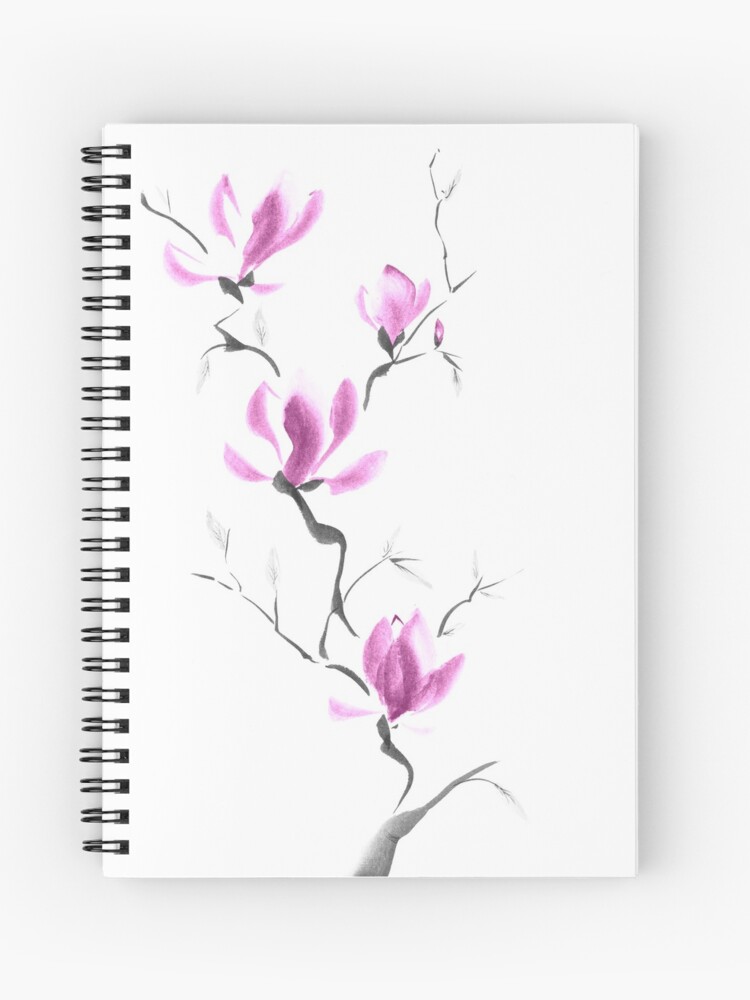 Cuaderno de espiral «Rama de flores de magnolia púrpura floreciente Pintura  de Zen Sumi-e japonesa sobre arte blanco» de AwenArtPrints | Redbubble