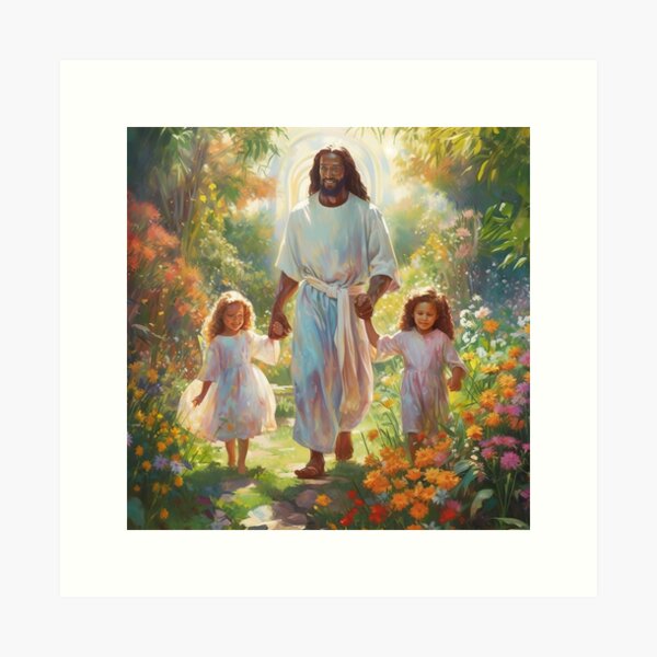 Aperçu de l'œuvre Jésus marchant avec des enfants - 2 créée et vendue par HeavenGalleria.