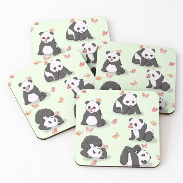 Item preview, Panda and Butterfly Party (Green background) designed and sold by RhondaLuluArt.